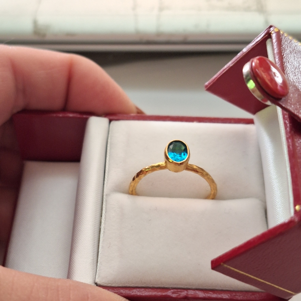 Blue topaz gold tone ring 7